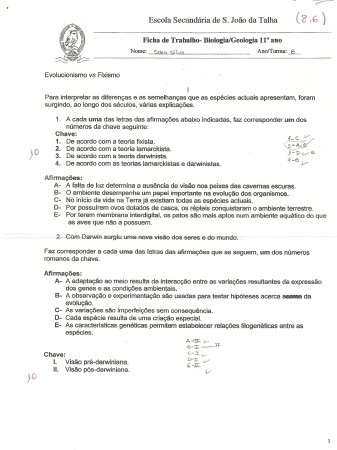 Ficha Evolucionismo vs. Fixismo 